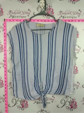 Star X tshirt striped light cotton Blue Striped tie up front